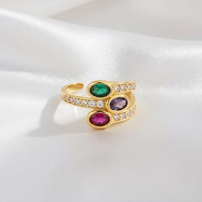 18K Gold Plated Tri Zircon Open Ring - DressAtR LLC