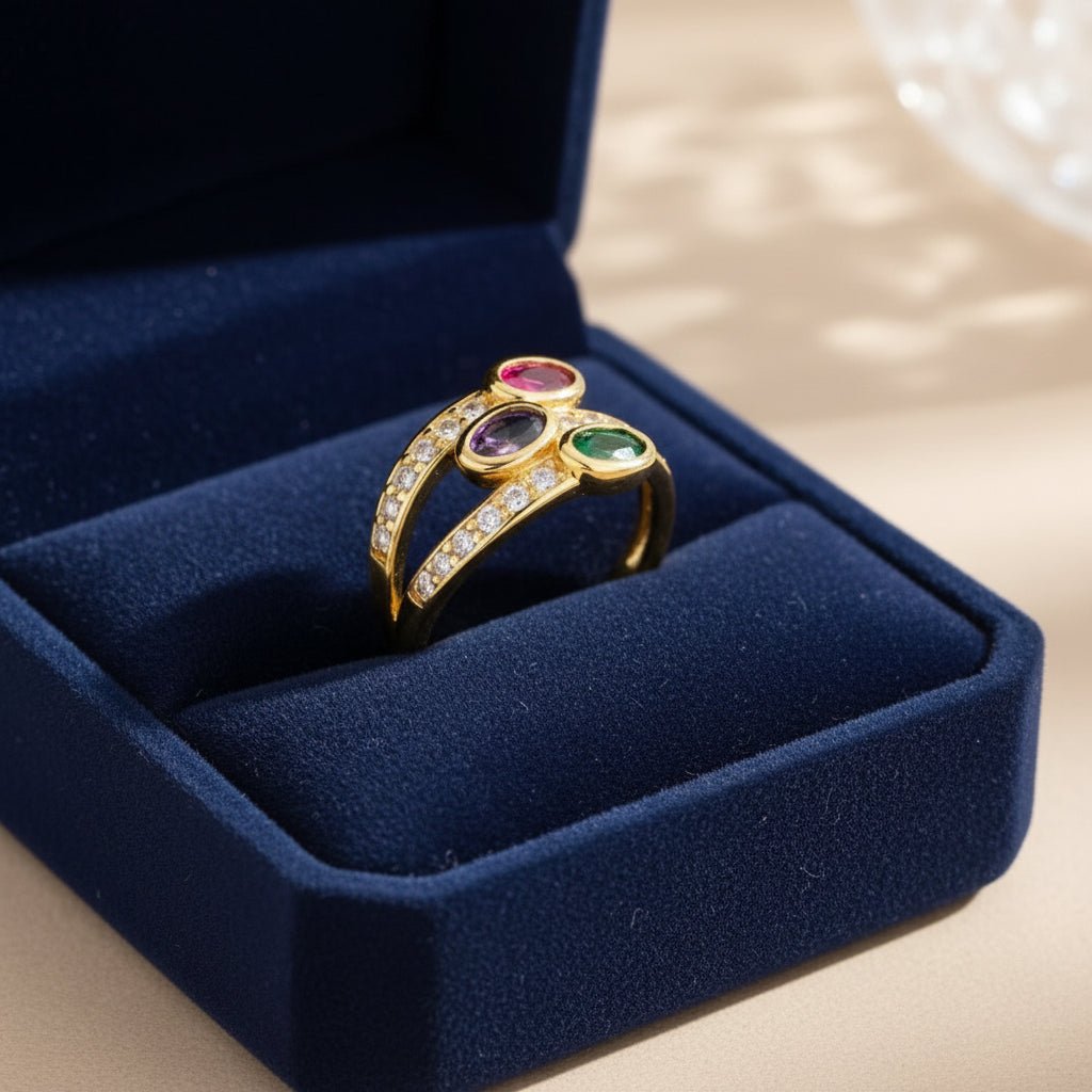 18K Gold Plated Tri Zircon Open Ring - DressAtR LLC