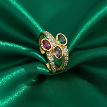 18K Gold Plated Tri Zircon Open Ring - DressAtR LLC