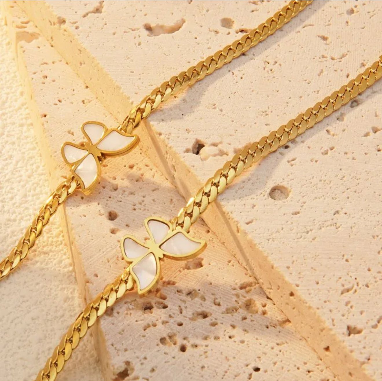 18K Gold Plated Waterproof Butterfly Bracelet, Necklace Set - DressAtR LLC