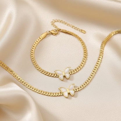 18K Gold Plated Waterproof Butterfly Bracelet, Necklace Set - DressAtR LLC