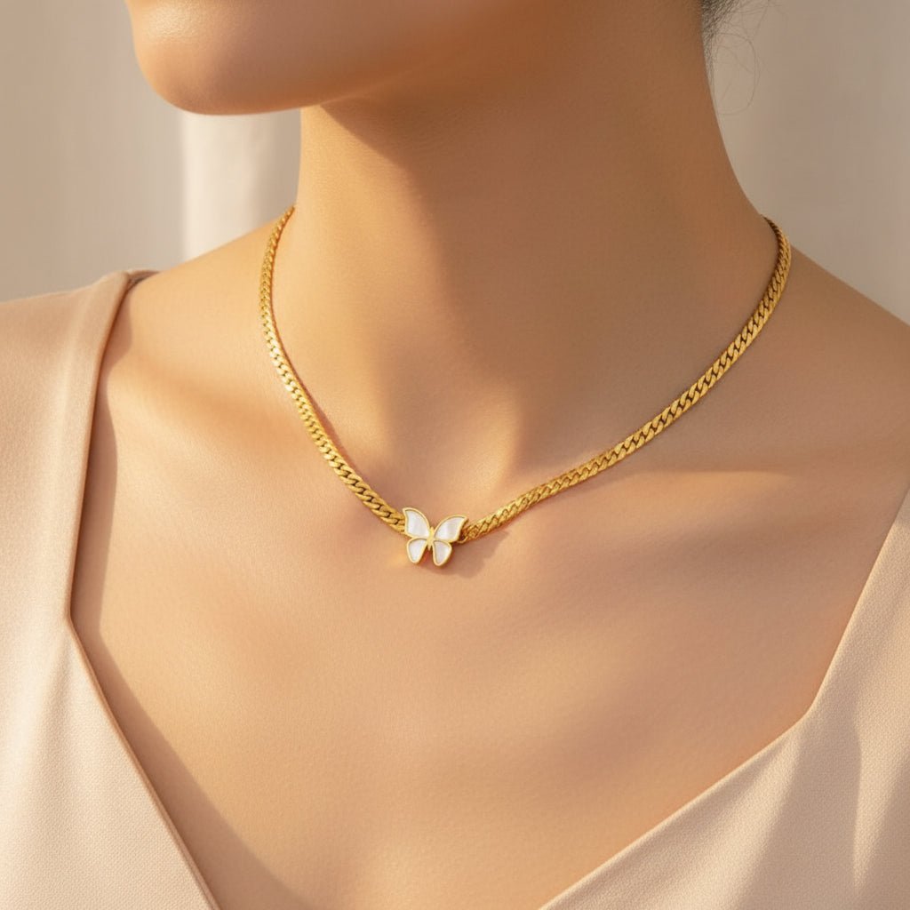 18K Gold Plated Waterproof Butterfly Bracelet, Necklace Set - DressAtR LLC