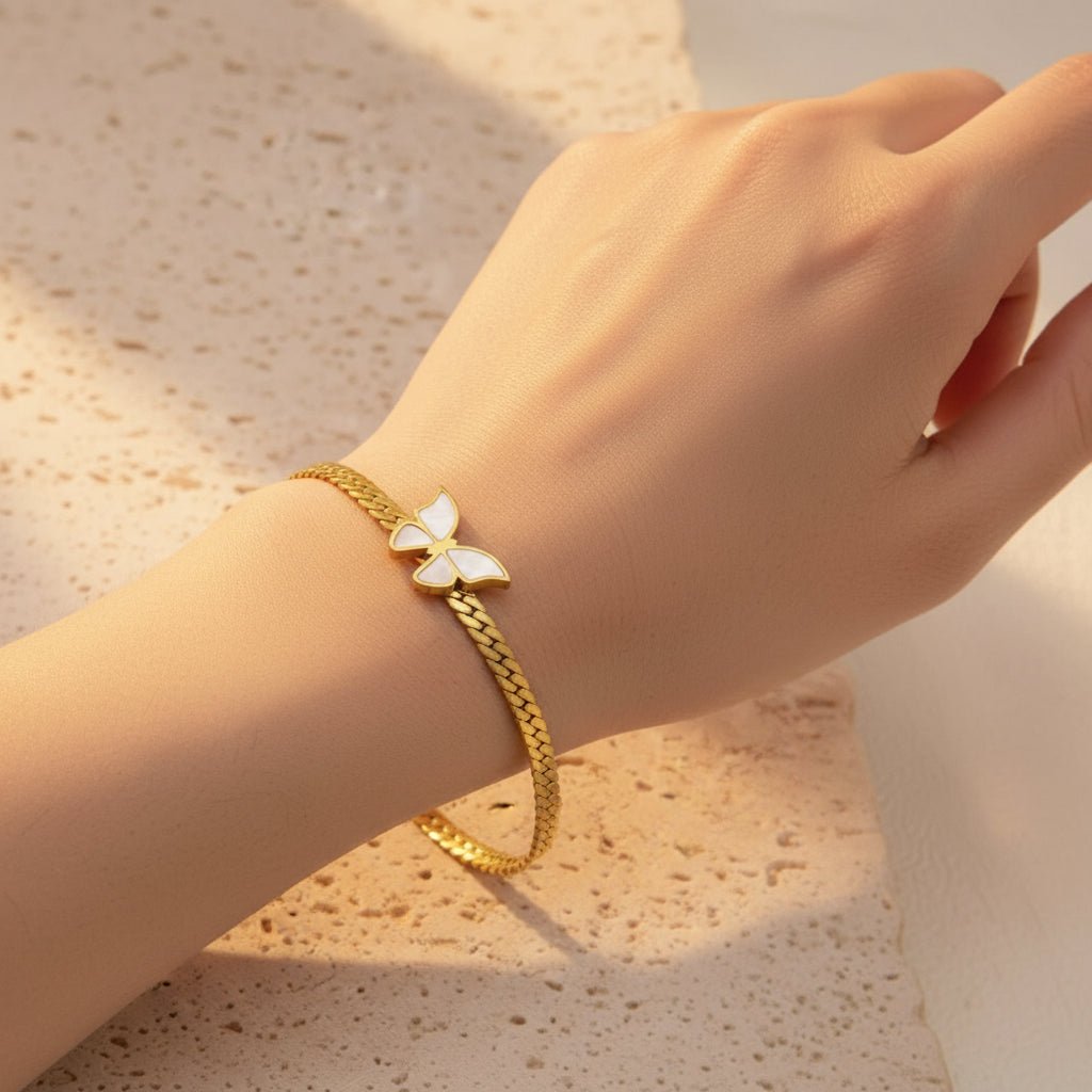 18K Gold Plated Waterproof Butterfly Bracelet, Necklace Set - DressAtR LLC