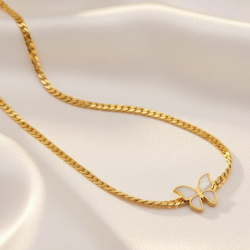 18K Gold Plated Waterproof Butterfly Bracelet, Necklace Set - DressAtR LLC