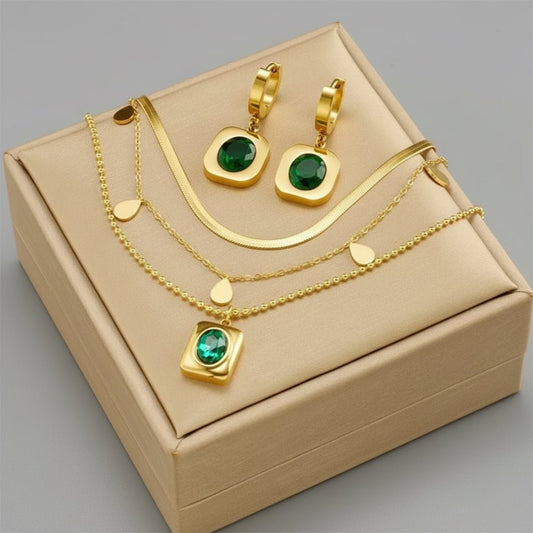 18K Gold Plated Waterproof Earrings Necklace Set - DressAtR LLC