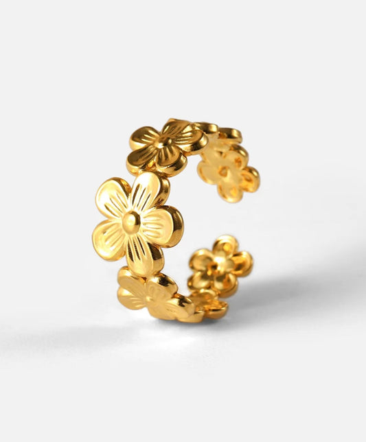 18K Gold Plated Waterproof flowers Open Ring - DressAtR LLC