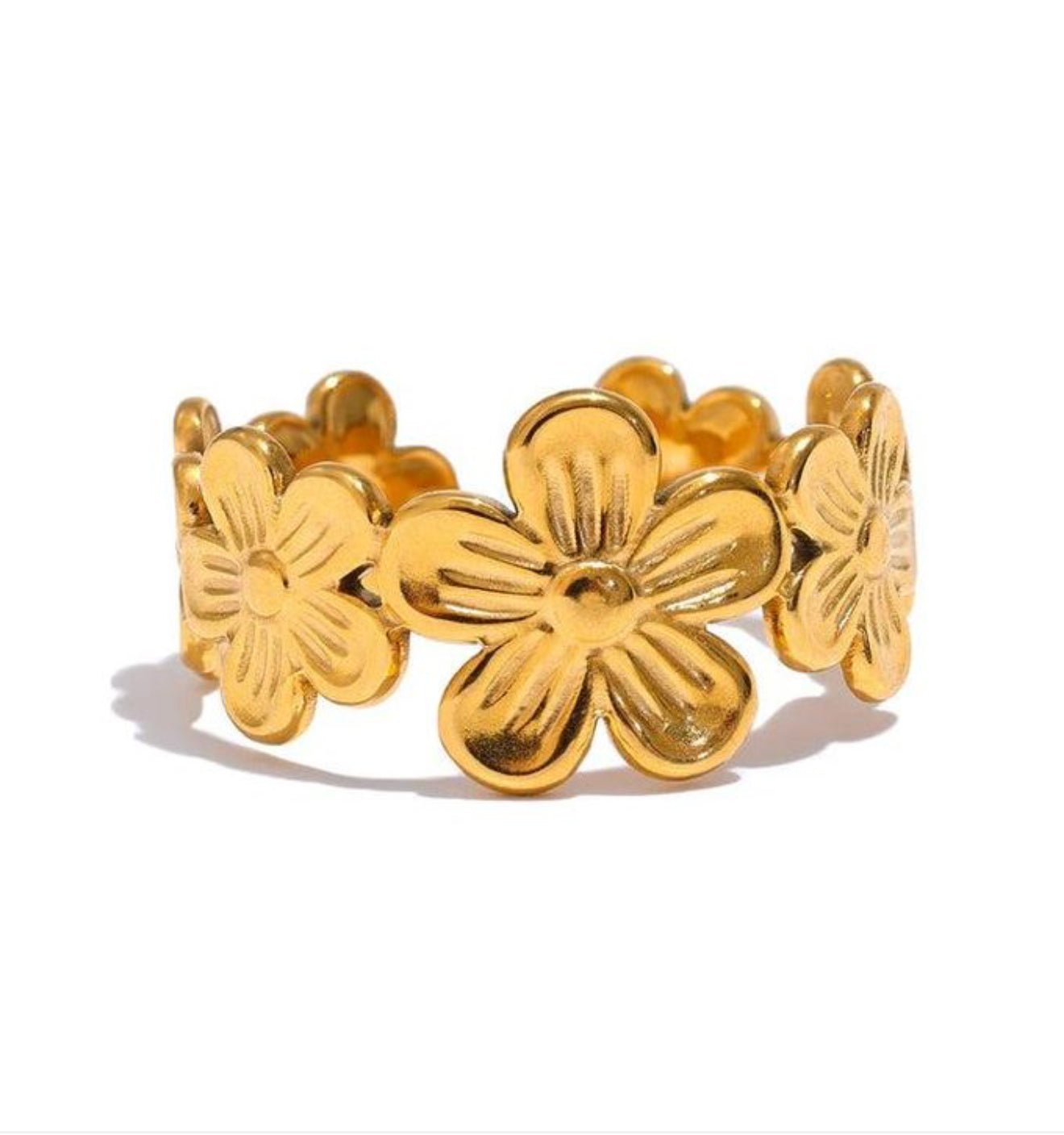 18K Gold Plated Waterproof flowers Open Ring - DressAtR LLC