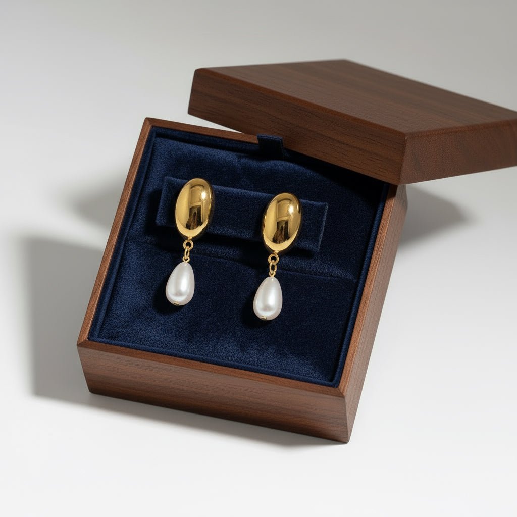 18K Gold plated With Pearl Drop Ear Stud - DressAtR LLC