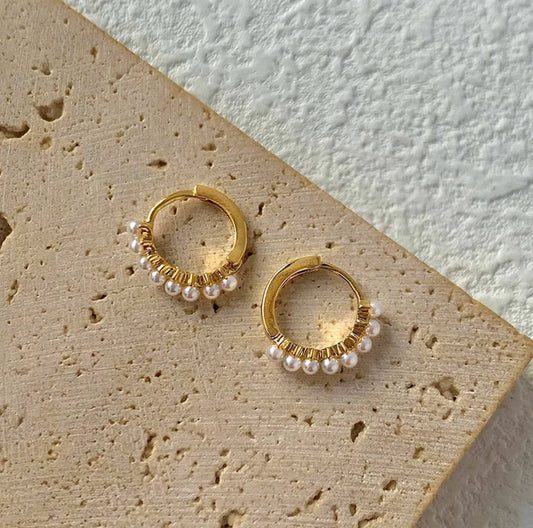 18K Gold plated with pearls Hoop Earrings - DressAtR LLC
