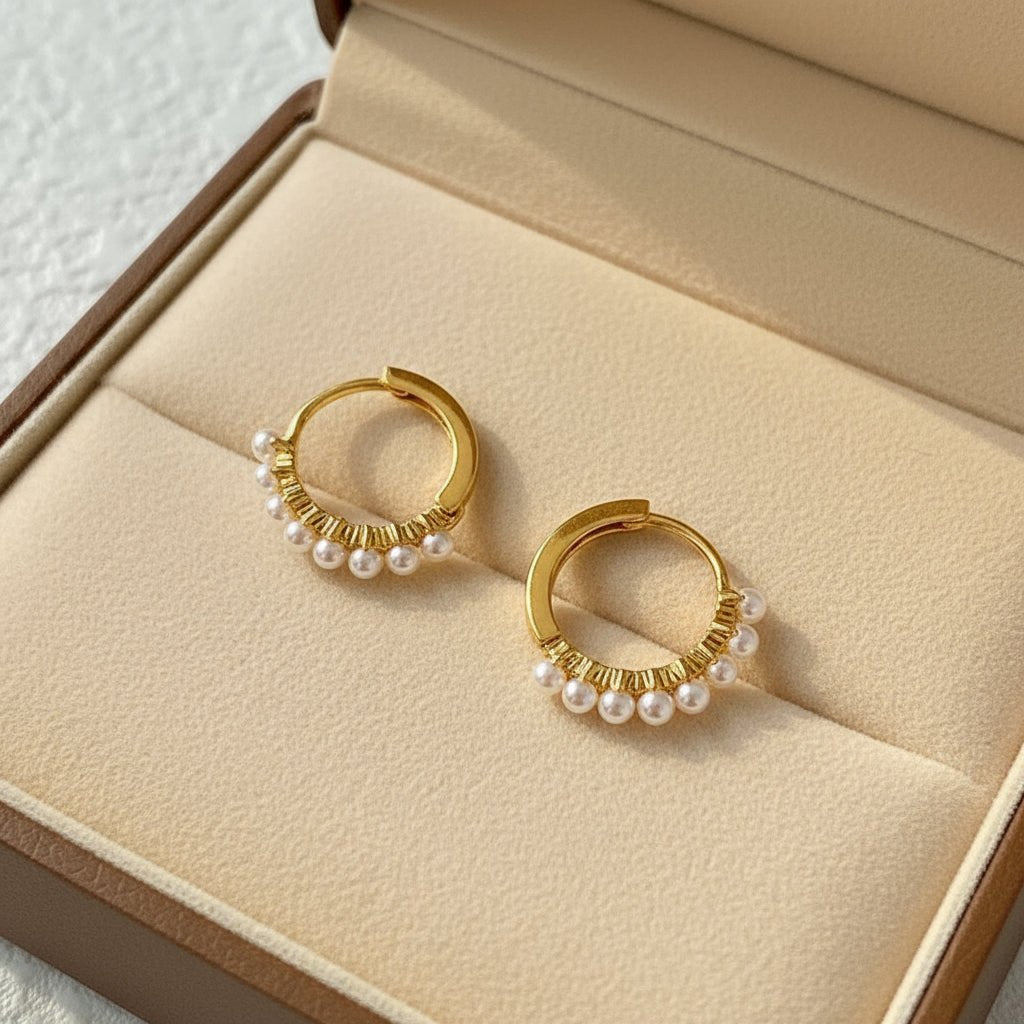 18K Gold plated with pearls Hoop Earrings - DressAtR LLC