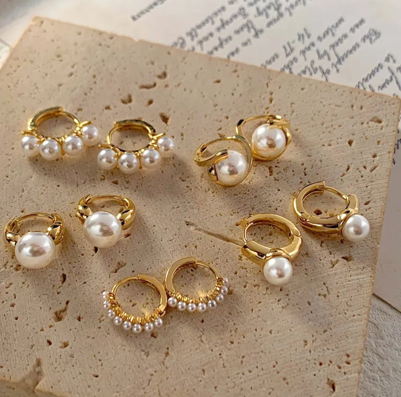 18K Gold plated with pearls Hoop Earrings - DressAtR LLC