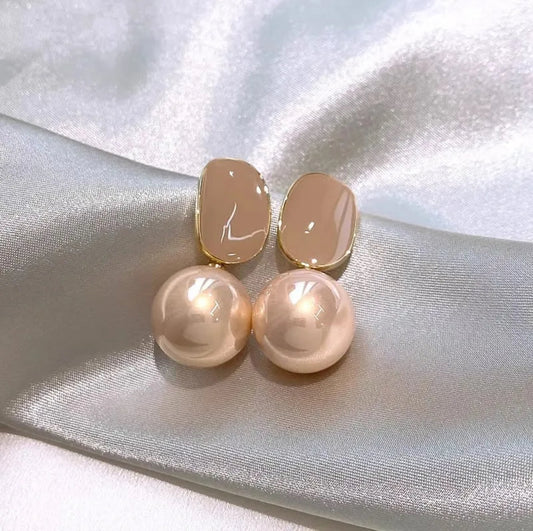 18k Gold plated with Pink Pearl French Ear Drop Stud - DressAtR LLC