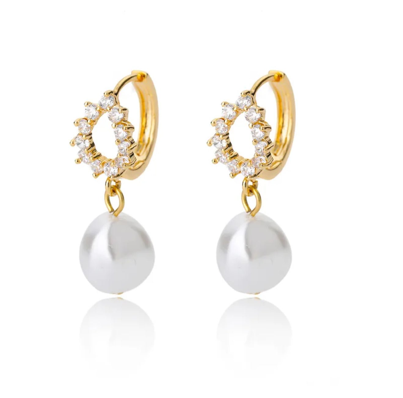18K Gold Plated With Zircon, and Pearl Drop Earrings - DressAtR LLC