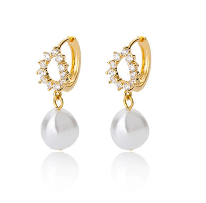 18K Gold Plated With Zircon, and Pearl Drop Earrings - DressAtR LLC