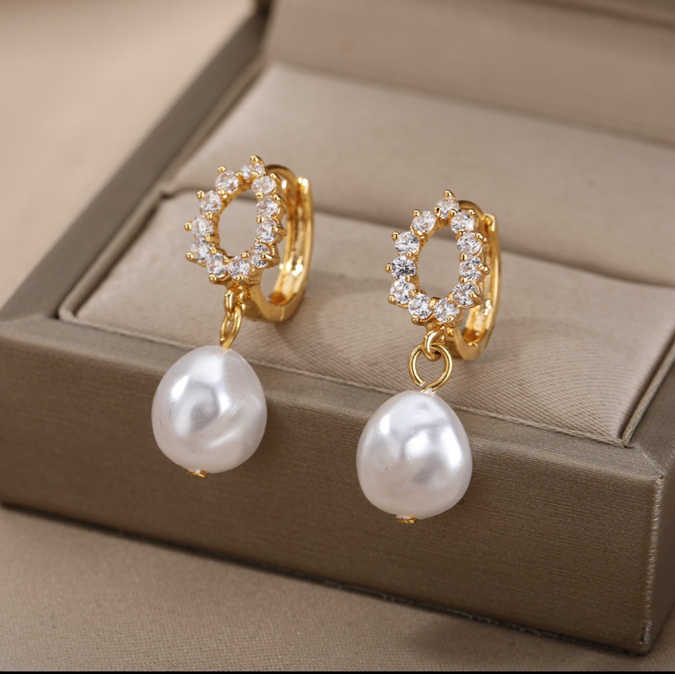 18K Gold Plated With Zircon, and Pearl Drop Earrings - DressAtR LLC