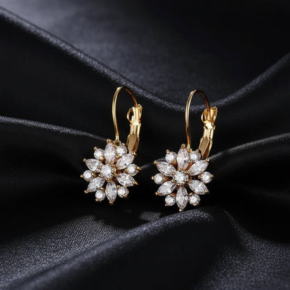 18K Gold Plated Zircon Flowers Hoops - DressAtR LLC