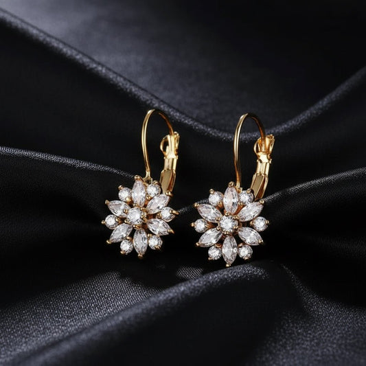 18K Gold Plated Zircon Flowers Hoops - DressAtR LLC