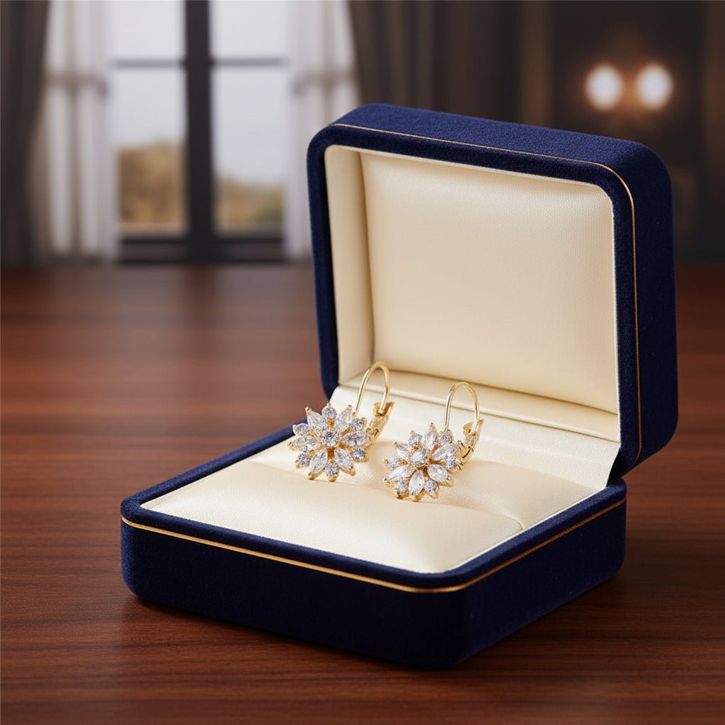 18K Gold Plated Zircon Flowers Hoops - DressAtR LLC