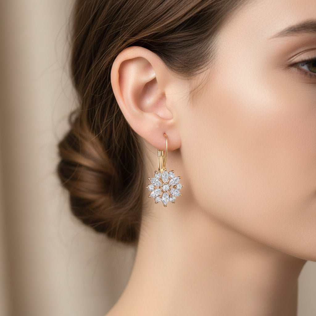 18K Gold Plated Zircon Flowers Hoops - DressAtR LLC