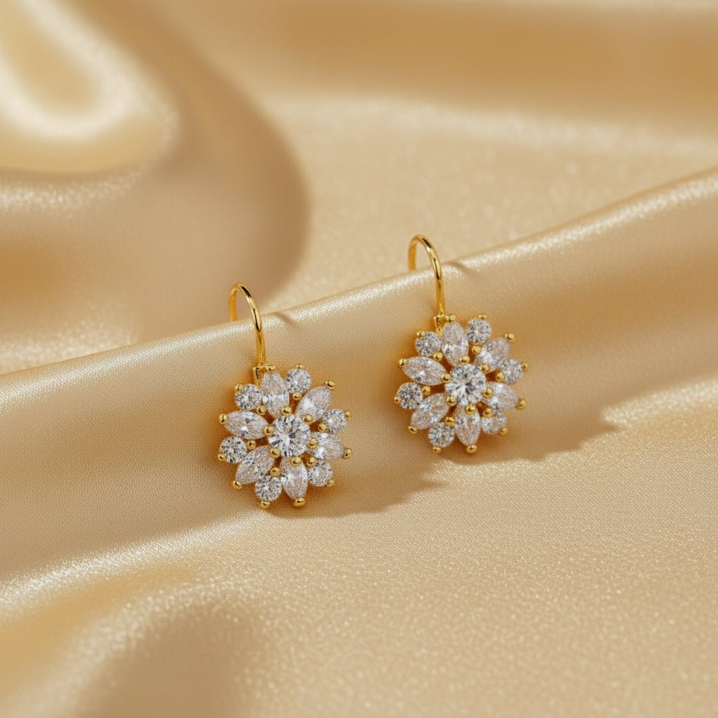 18K Gold Plated Zircon Flowers Hoops - DressAtR LLC