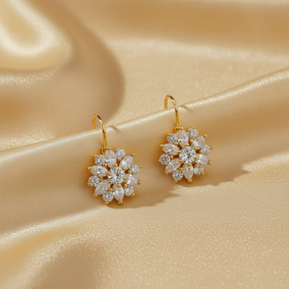 18K Gold Plated Zircon Flowers Hoops - DressAtR LLC