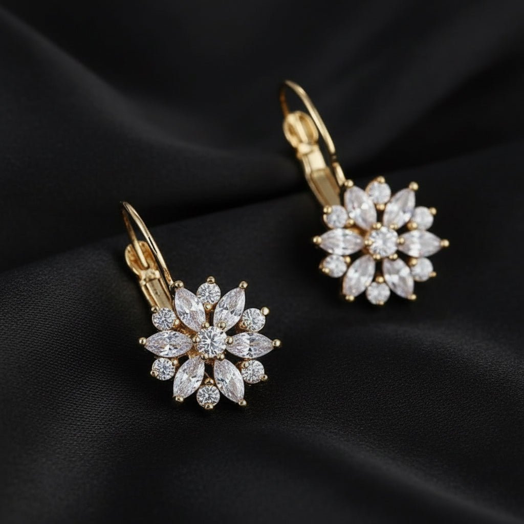 18K Gold Plated Zircon Flowers Hoops - DressAtR LLC