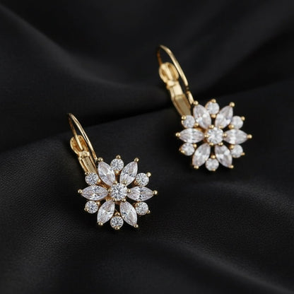 18K Gold Plated Zircon Flowers Hoops - DressAtR LLC