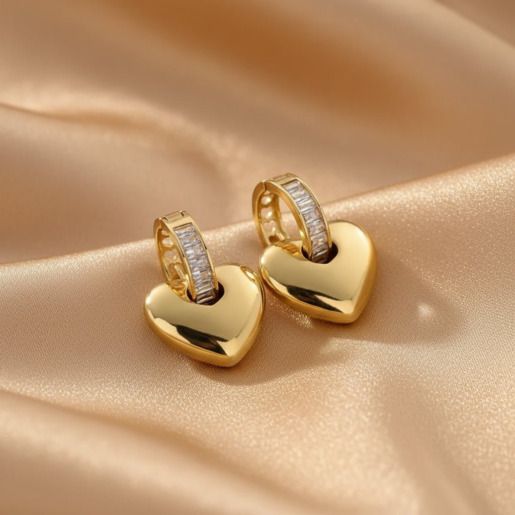 18K Gold Plated Zircon Heart Elegant Drop Earring - DressAtR LLC