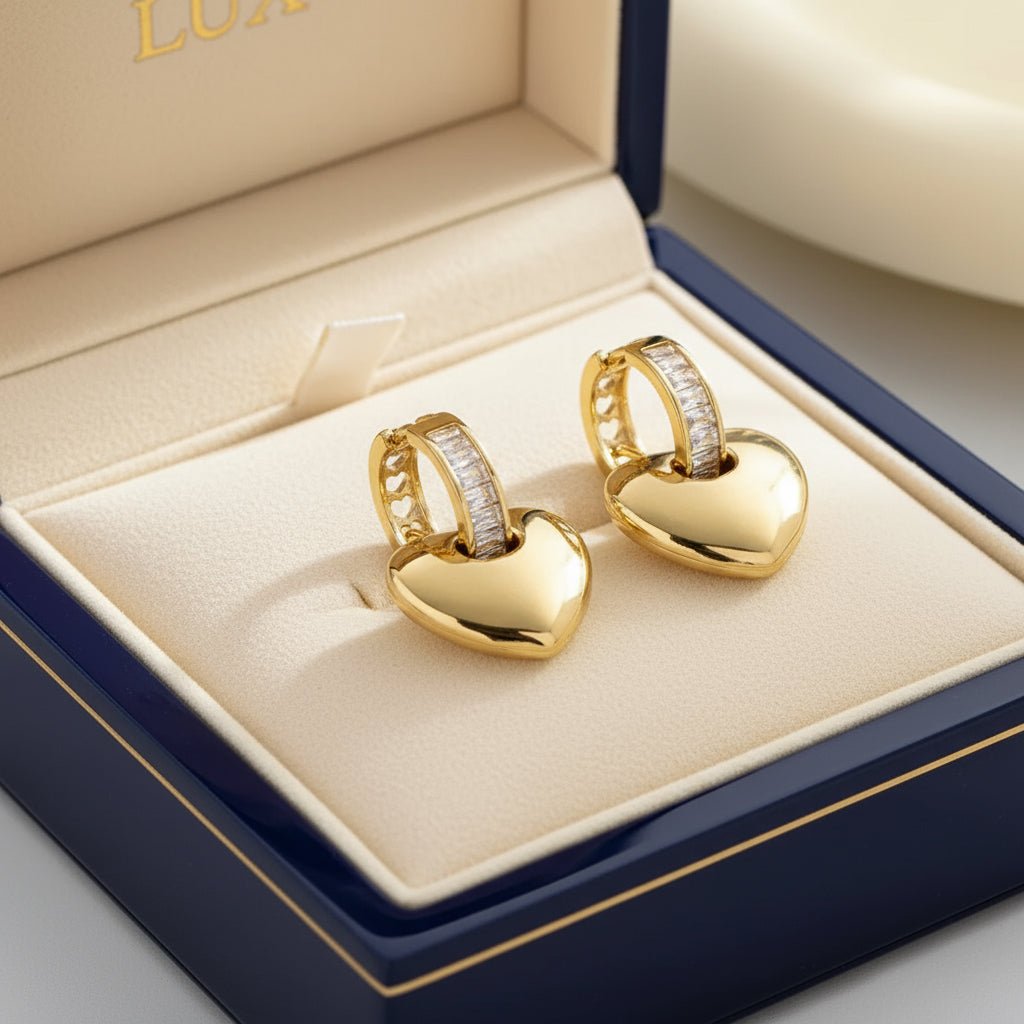 18K Gold Plated Zircon Heart Elegant Drop Earring - DressAtR LLC