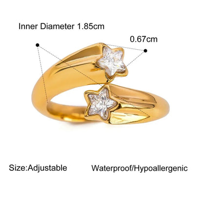18K Gold Plated Zircon Star Ring - DressAtR LLC