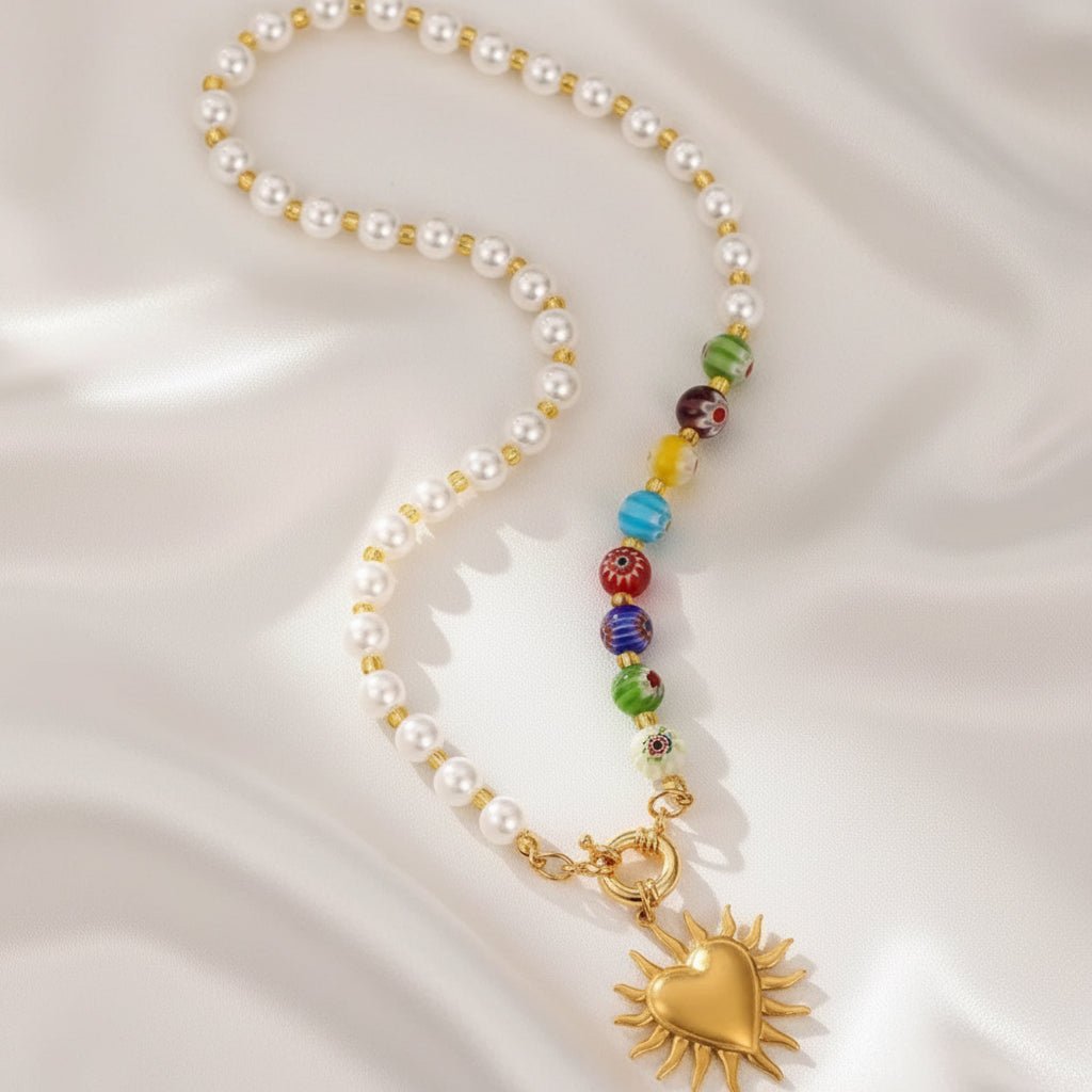 18L Gold Plated Heart Pearl Neckless - DressAtR LLC