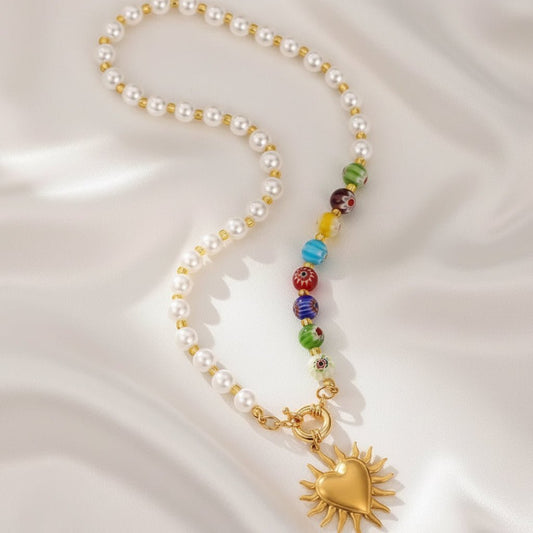 18L Gold Plated Heart Pearl Neckless - DressAtR LLC