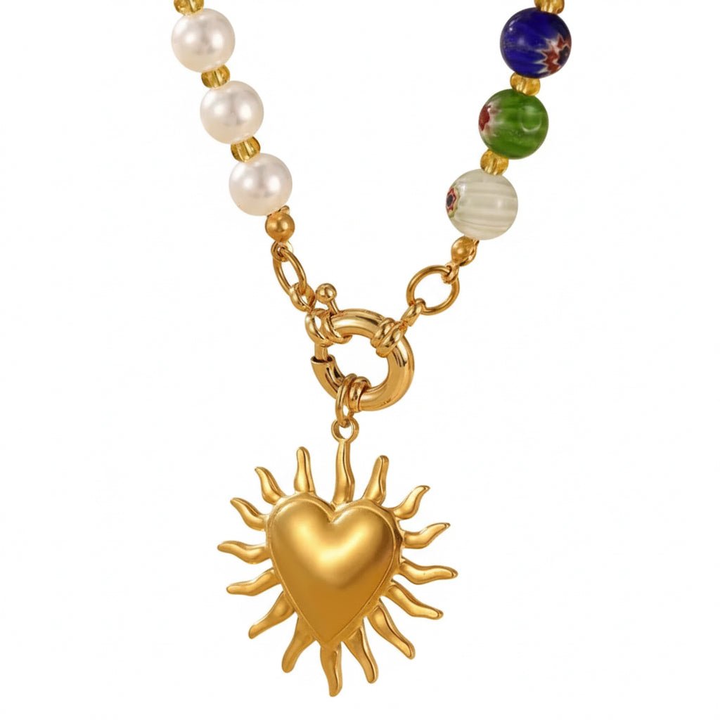 18L Gold Plated Heart Pearl Neckless - DressAtR LLC