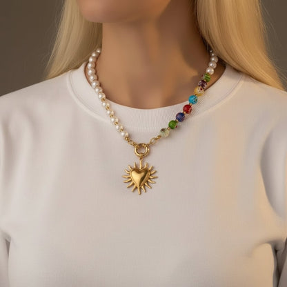 18L Gold Plated Heart Pearl Neckless - DressAtR LLC