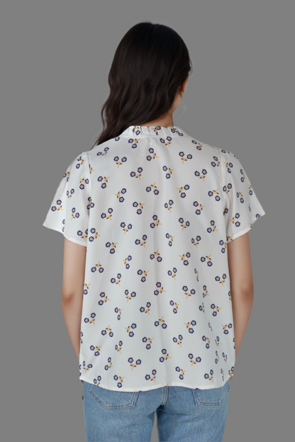 White Ruffle Split Top | DressAtR