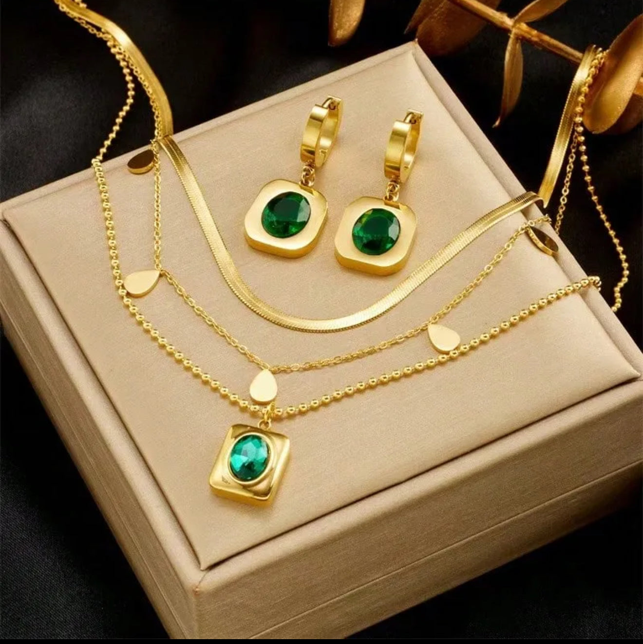 18K Gold Plated Waterproof Earrings Necklace Set