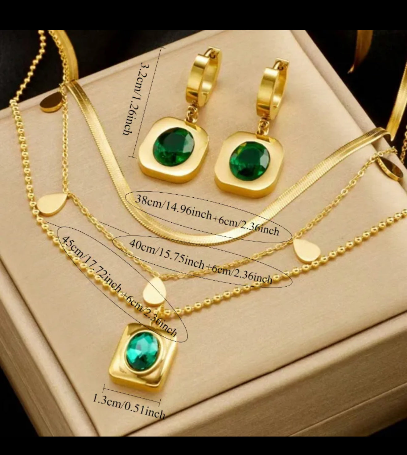 18K Gold Plated Waterproof Earrings Necklace Set