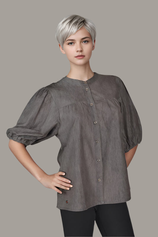 Denim Steel Blossom Blouse