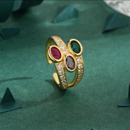 Copper 18K Gold Plated Solid Color Zircon Rings - DressAtR LLC