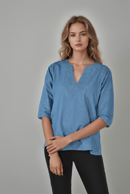 Denim Blue Poise Blouse - DressAtR LLC