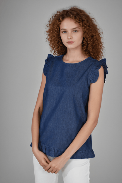 Denim Dusk Ruffle Top - DressAtR LLC