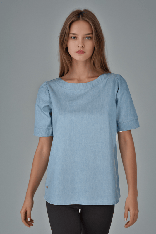 Denim Sky Sheen Top - DressAtR LLC