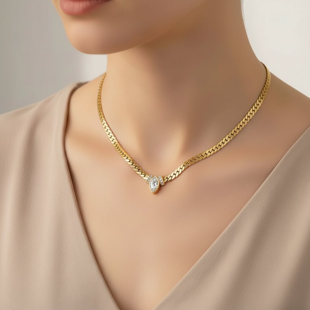 DressAtR 18K Gold Plated Dimond Eye Necklace - DressAtR LLC