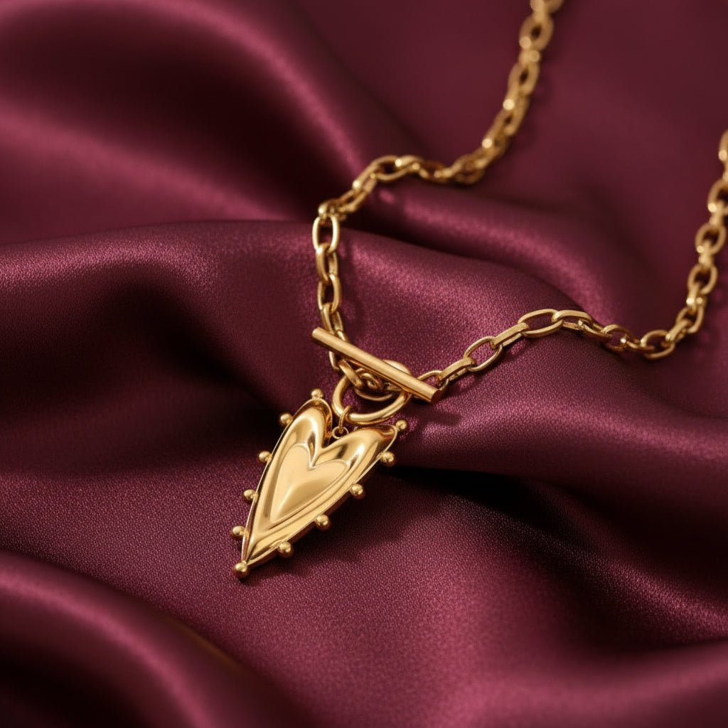 DressAtR 18K Gold Plated Gold Plated Stainless Steel Water Proof Non Tarnish Heart Necklace - DressAtR LLC