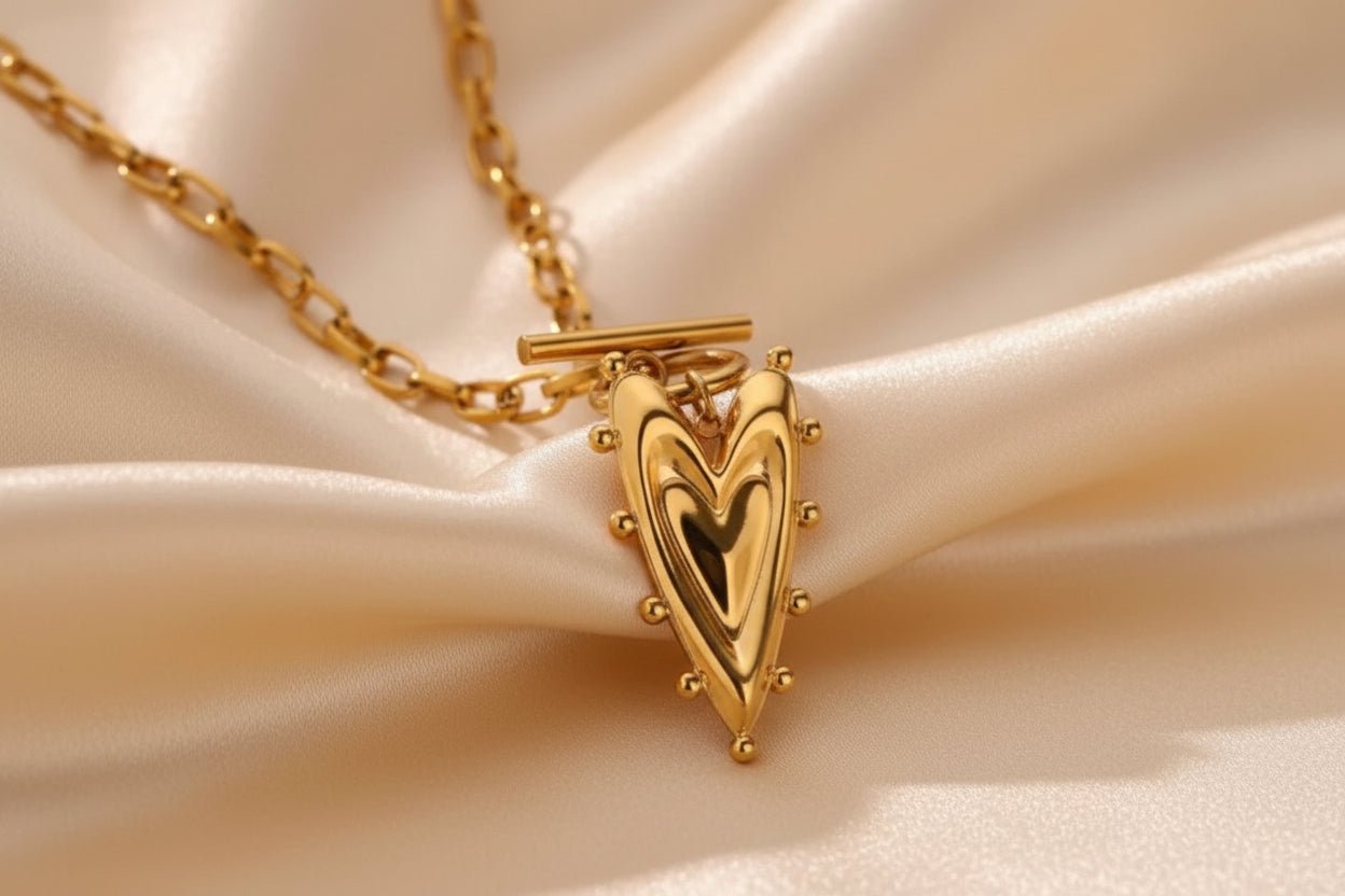 DressAtR 18K Gold Plated Gold Plated Stainless Steel Water Proof Non Tarnish Heart Necklace - DressAtR LLC