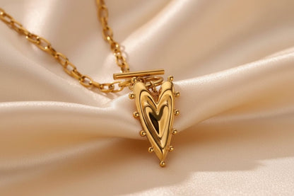 DressAtR 18K Gold Plated Gold Plated Stainless Steel Water Proof Non Tarnish Heart Necklace - DressAtR LLC