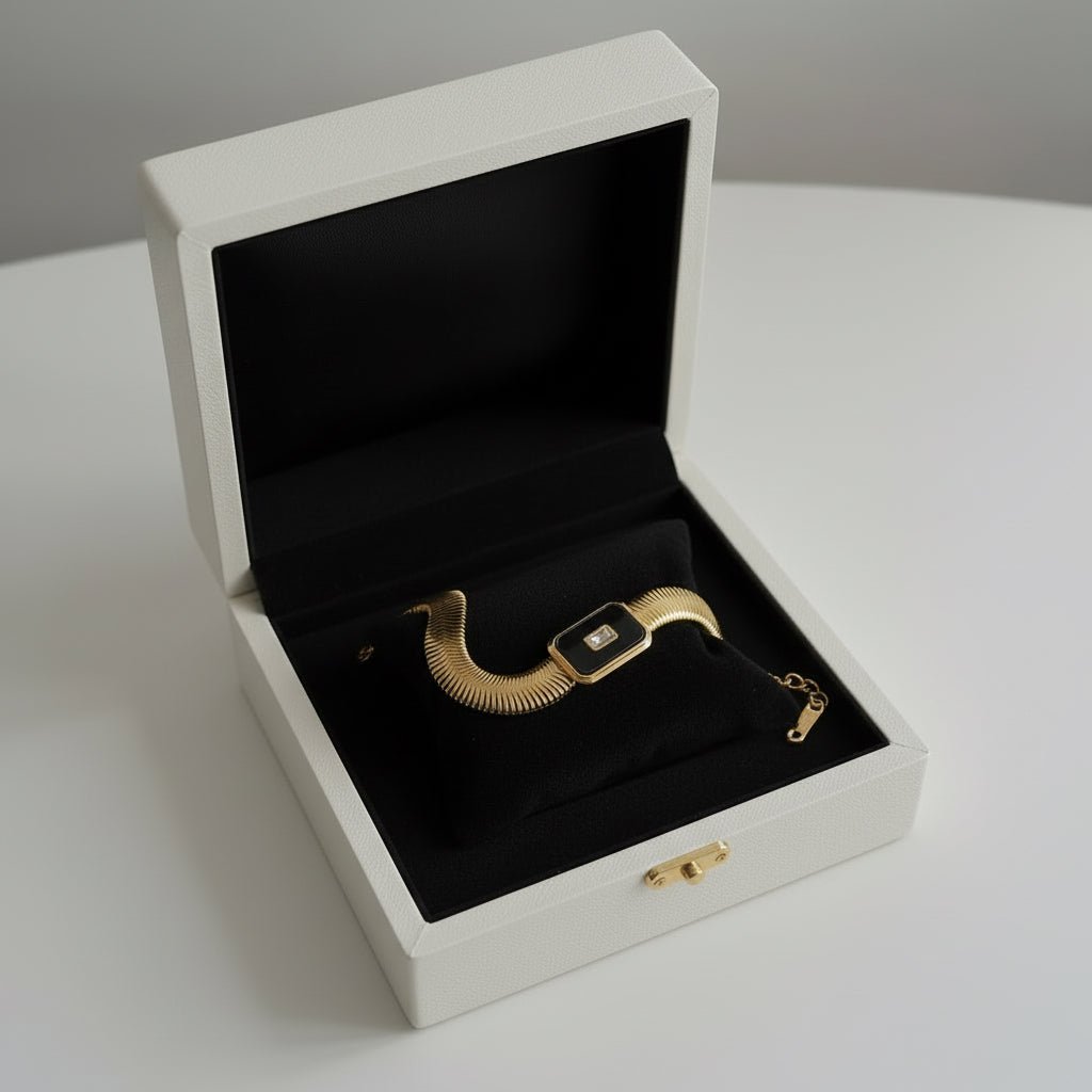 DressAtR 18K Gold Plated PVD Coated Stainless Steel Water Proof Non Tarnish Acrylic Bracelet - DressAtR LLC