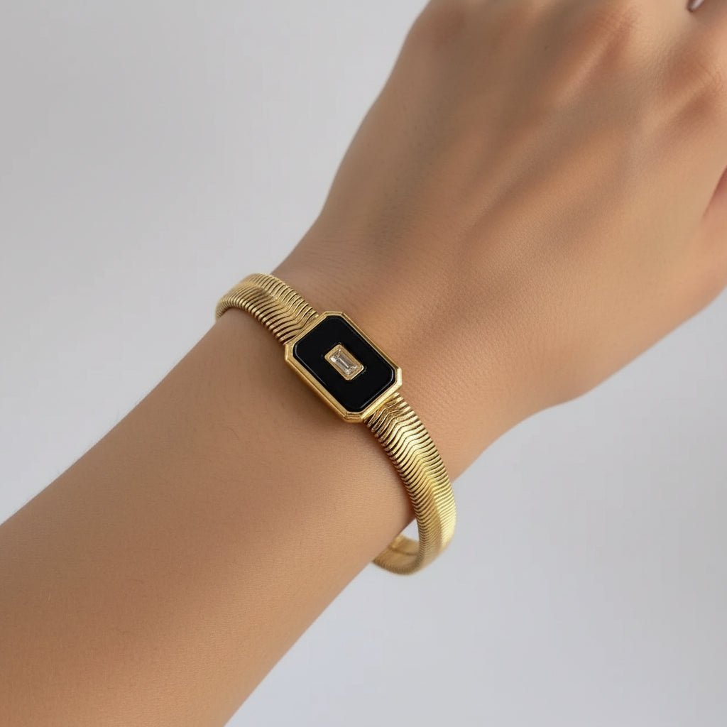 DressAtR 18K Gold Plated PVD Coated Stainless Steel Water Proof Non Tarnish Acrylic Bracelet - DressAtR LLC