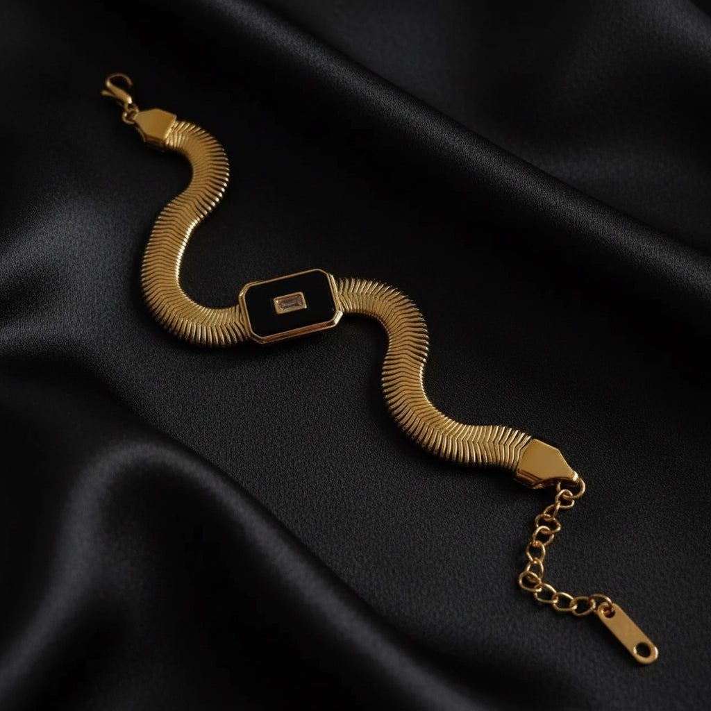 DressAtR 18K Gold Plated PVD Coated Stainless Steel Water Proof Non Tarnish Acrylic Bracelet - DressAtR LLC