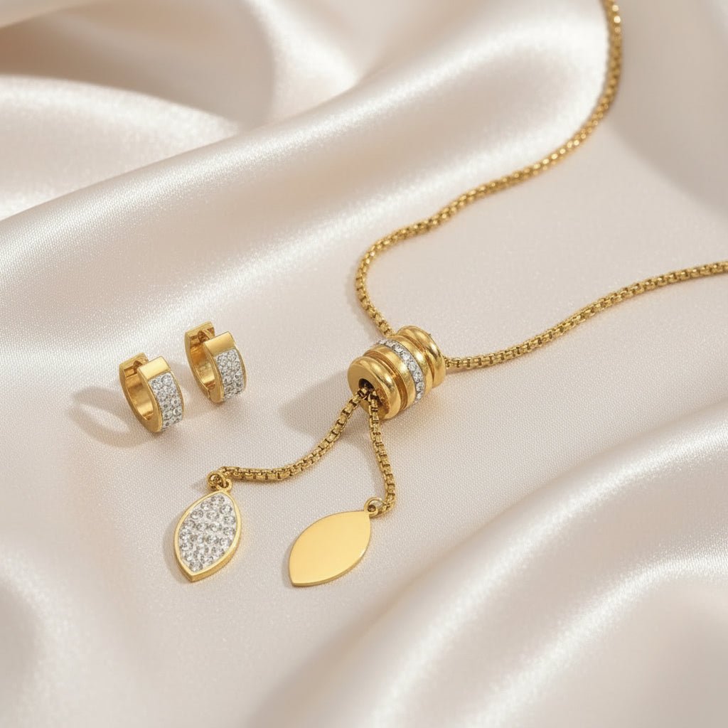 DressAtR 18K Gold Plated Stainless Steel Earring Necklace Set - DressAtR LLC